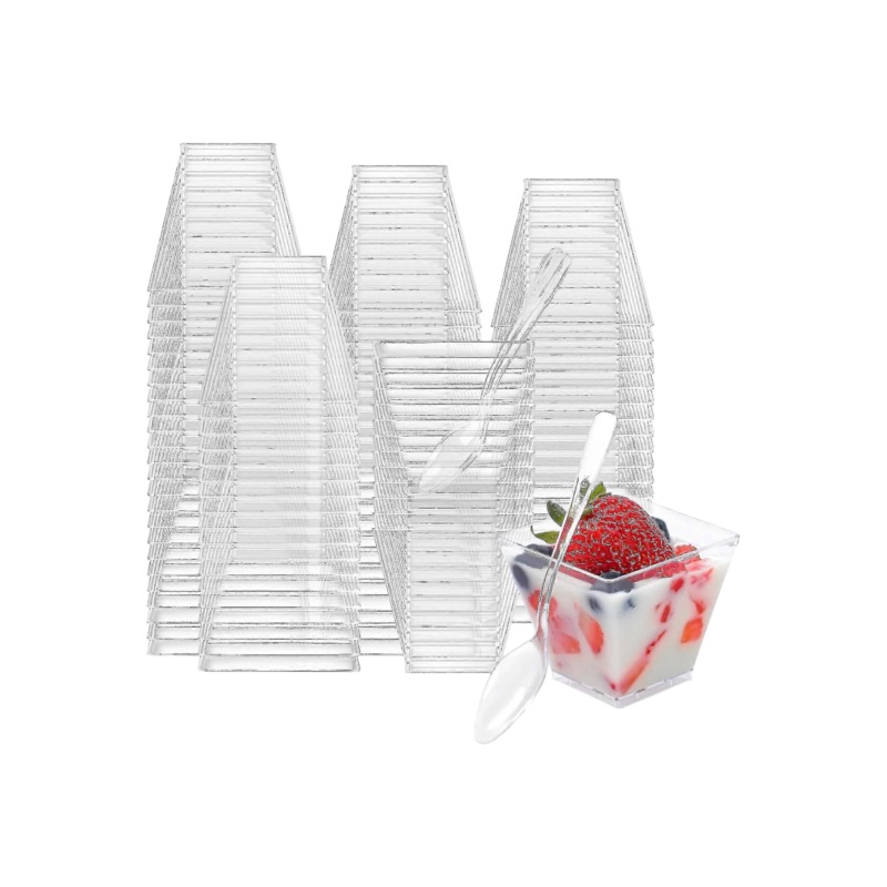 Acrylic Square Clear Reusable Plastic Dessert Cups 160ml 10pack 5.8×3.8×7.6cm