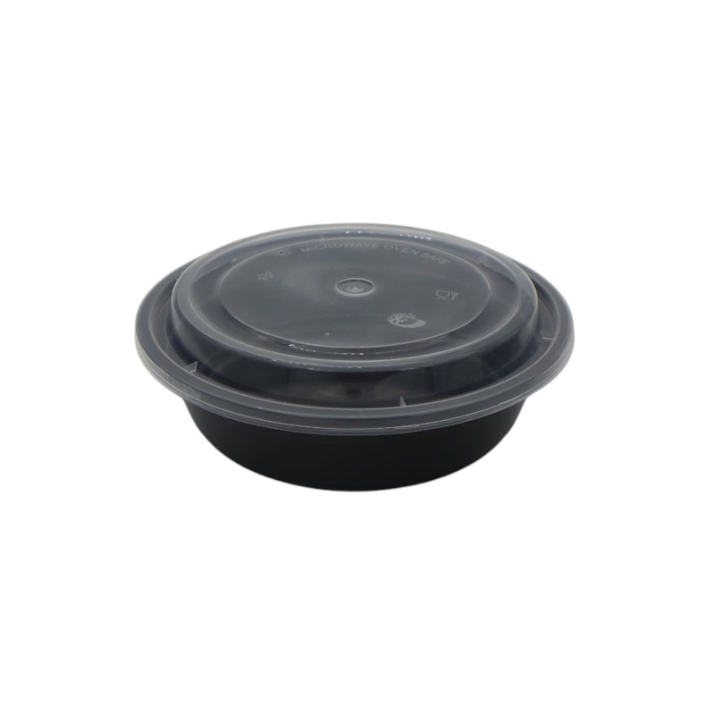 Black Base Round PP Plastic Disposable Takeaway Food Container Lunch Box with Lid 17.5x4cm 10pack