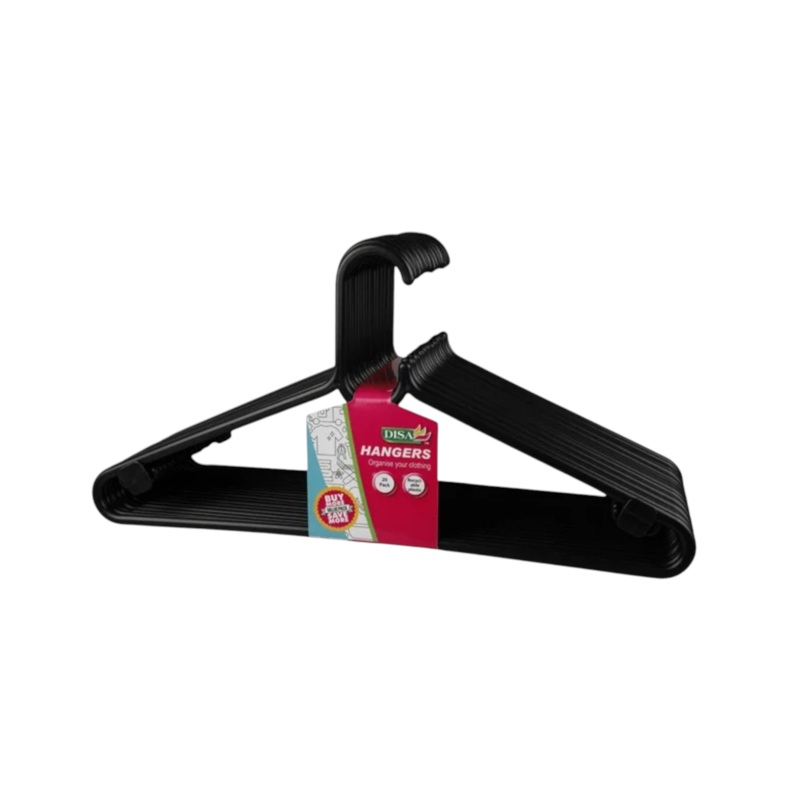Disa Clothes Hangers Black Plastic 20pack