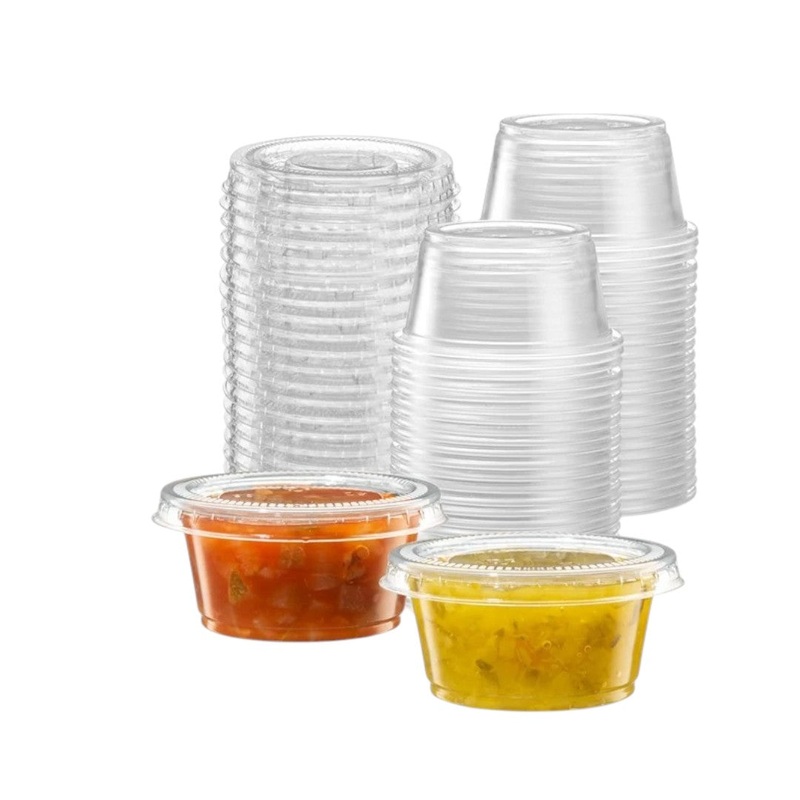 Disposable Plastic Sauce Container with Lid 100pcs
