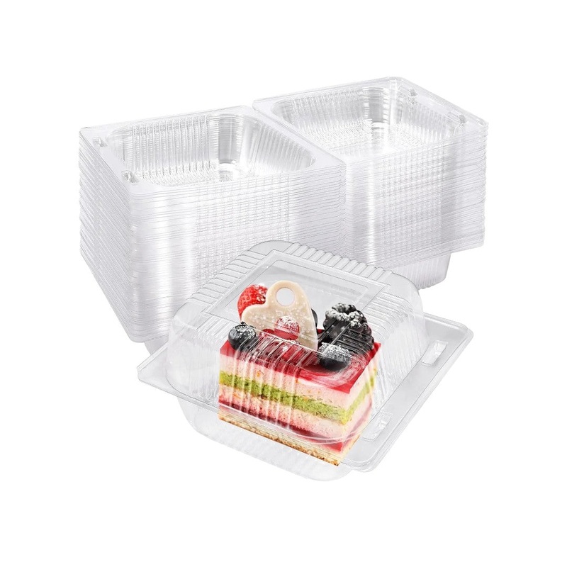 Disposable Transparent Plastic Box Clamshell Eco-Friendly Cake Dessert Box with Flip Lid 13x8cm 10pcs