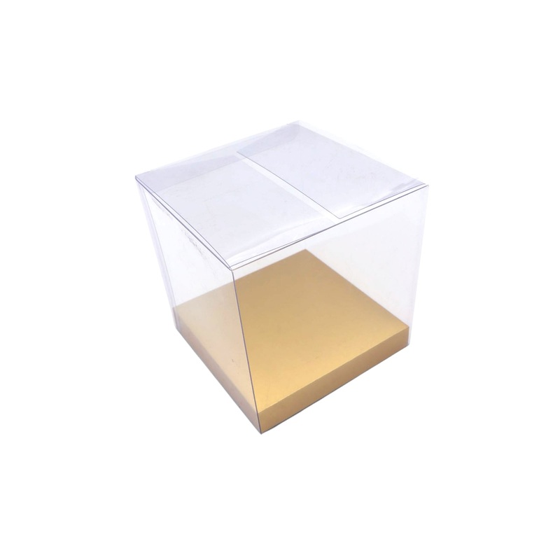 PVC Gift Box Transparent with Gold-Colored Base 14x14x14cm