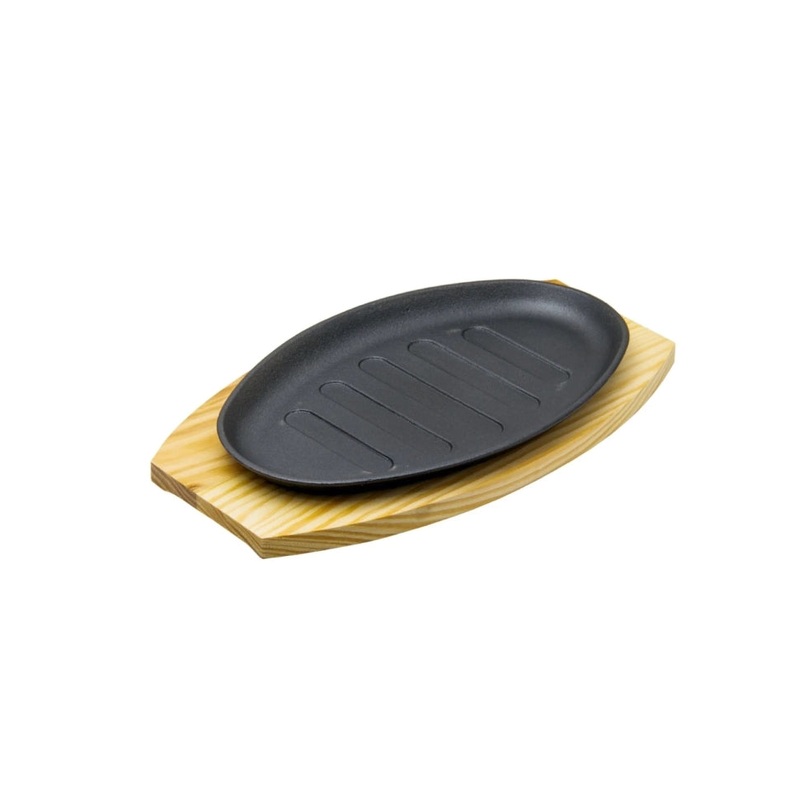 Regent Cookware Cast Iron Oval Steak Plate with Birch Wood Board 30218