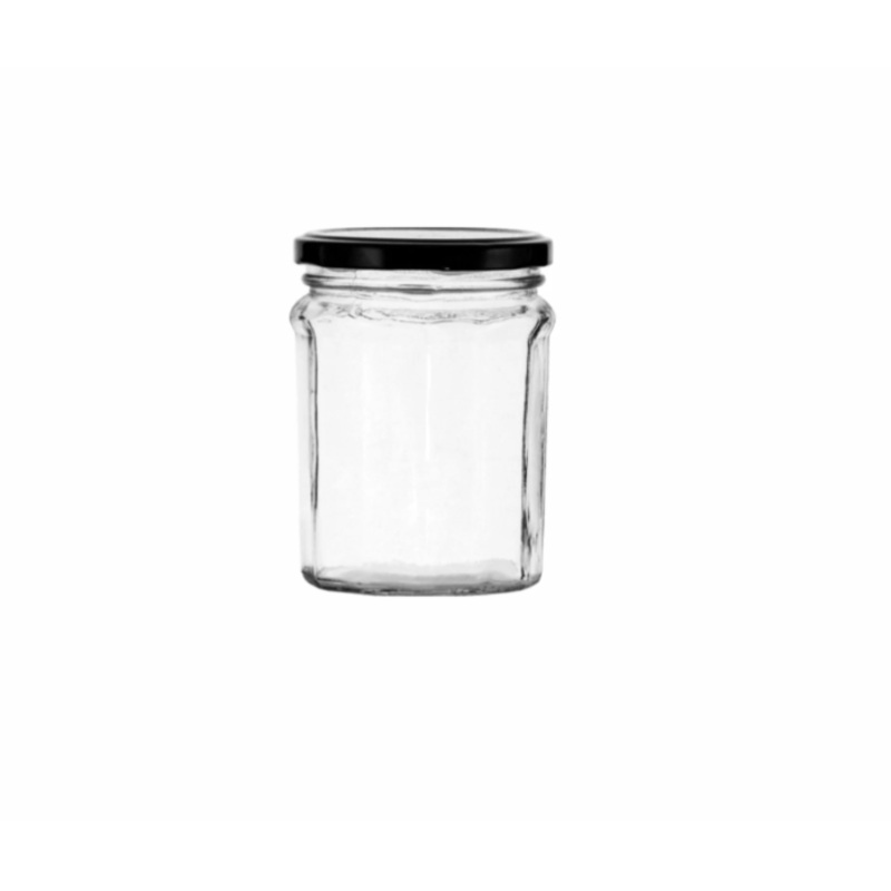 Regent Glass Faceted Jar 380ml with Black Lid 6Pack 15123