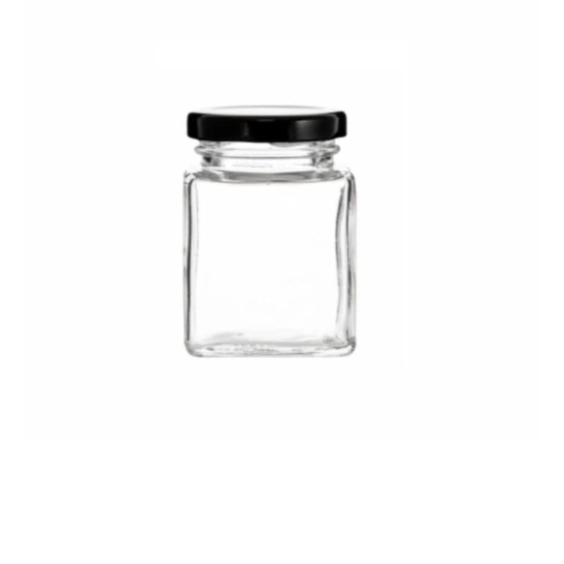 Regent Glass Square Jar 100ml with Black Lid 12pack 15100