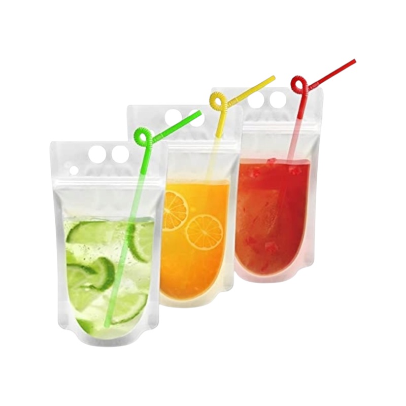 Stand-Up Drink Pouch Bag Clear with Straw 500ml Reusable 13x23x4cm 100mic 1pc