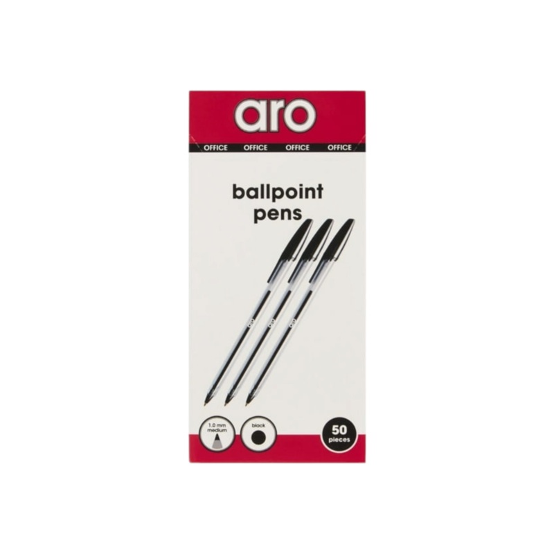 Aro Stick Ballpoint Pens Black 50pack