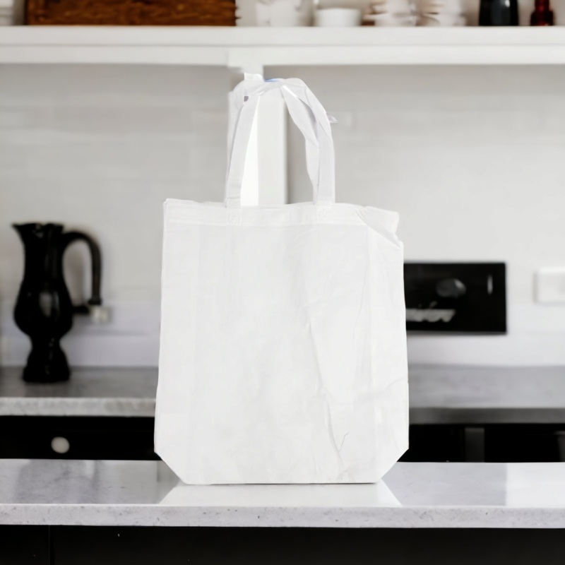 Non Woven White Shopping Grocery Bag with Soft Loop Handle 80gsm
