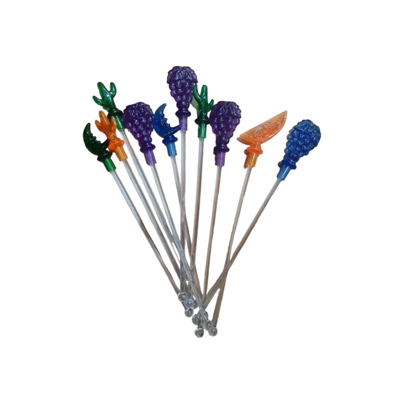 Cocktail Party Stirrer Sticks 10pc Fruit Moon Cactus