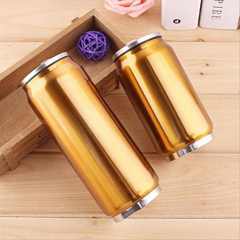 Can Shaped 500ml Thermos Drinking Bottle Flask Stainless Steel Vacuum Cup 18×6.4cm Retractable Straw
