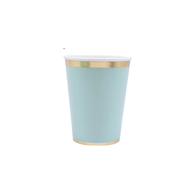 Disposable Party Paper Cups Turquoise with Gold Rim 250ml 8pack XPATY68