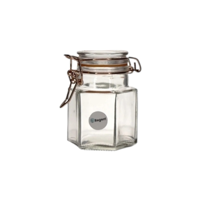 Regent Hexagonal Glass Jar 100ml Hermetic with Rose Gold Clip