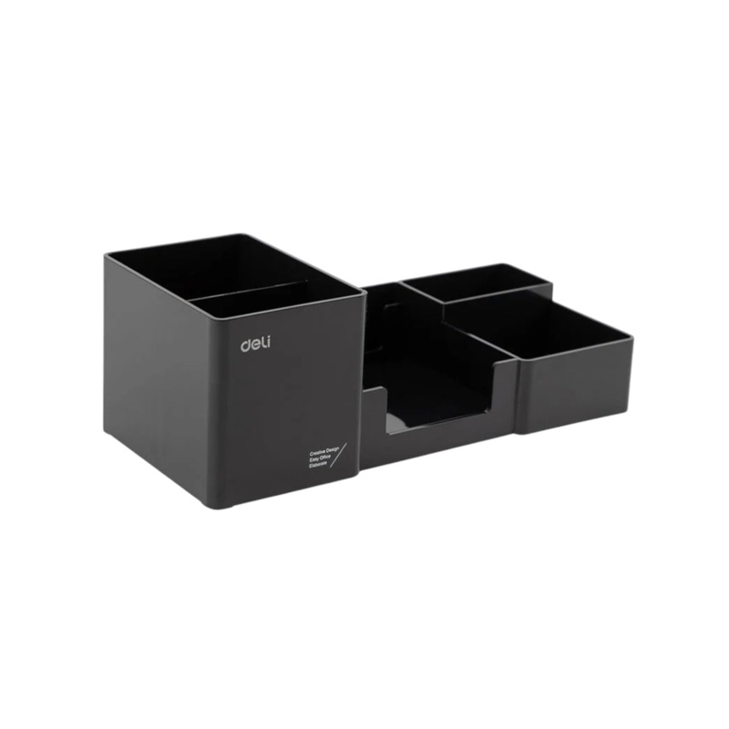 Deli Desk Organizer 6-Compartments Included Pen Stand Note Holder Card Holder 254x112x90mm Black