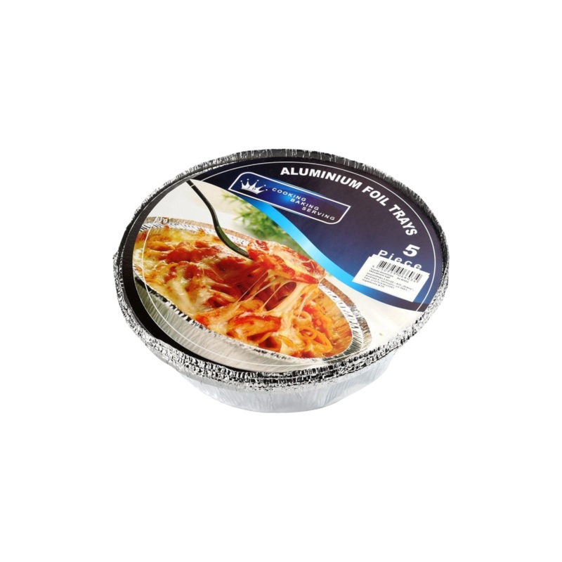 Aluminium Foil Takeaway Container Disposaable Round with Poly PVC Lid Card Lid 230x45mm 5pack