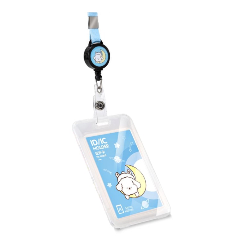 Deli Name Badge Vertical Blue Card with Retractable Lanyard 112x70mm
