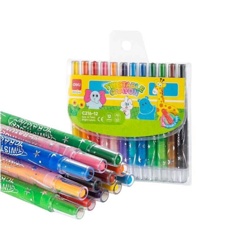 Deli Twistable Crayon Round Barrel Non Toxic 12 Colour