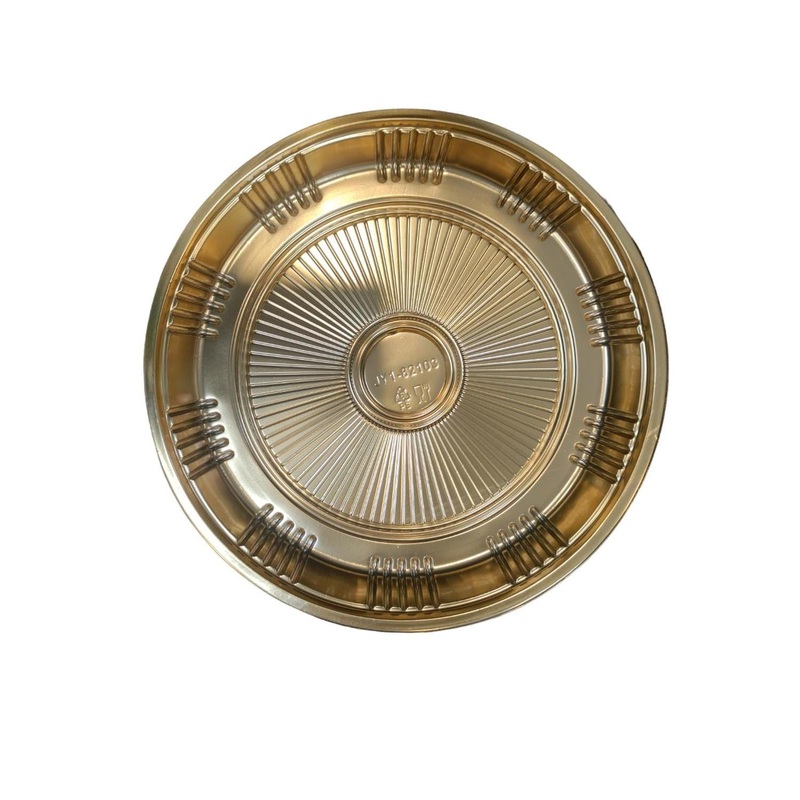 Disposable Serving To Go Plastic Serving Tray Gold with Lid Round 27x6cm