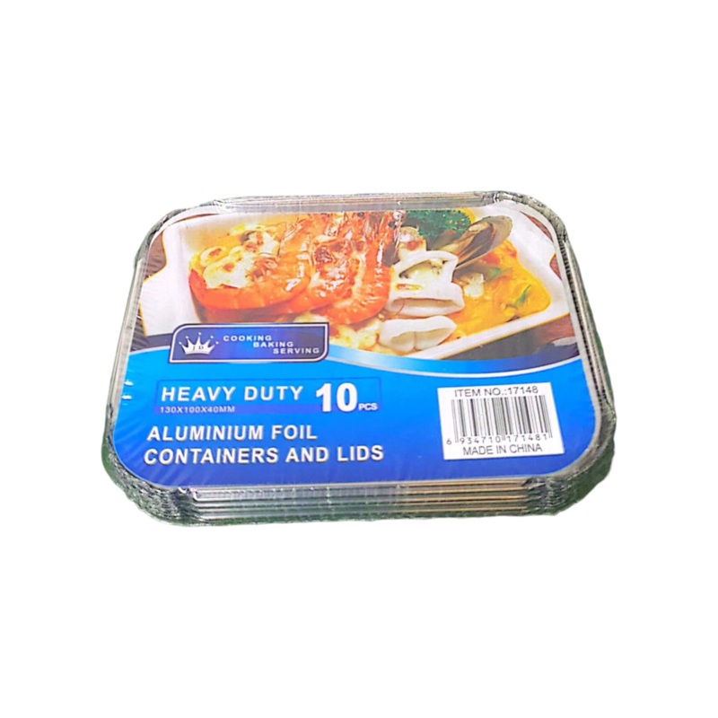 Aluminium Foil Takeaway Container Disposable Poly PVC Lid Card Lid 130x100x40mm 8pcs