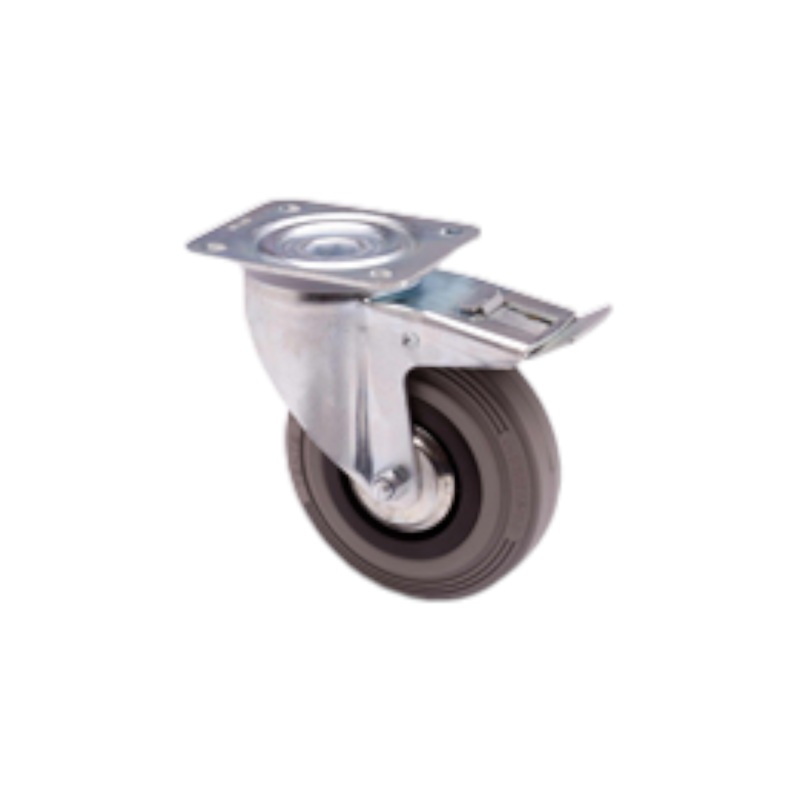 Castor Rubber Swivel Plate with Break 125mm