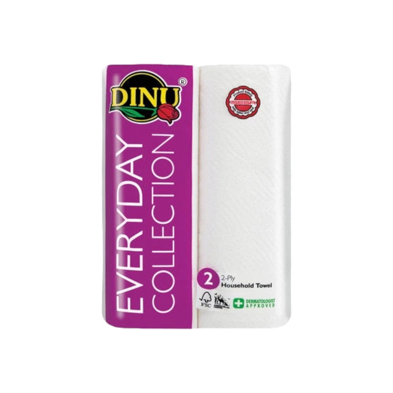 Dinu Everyday Collection Kitchen Towel White 2pack 260x220mm 50-Sheets per roll