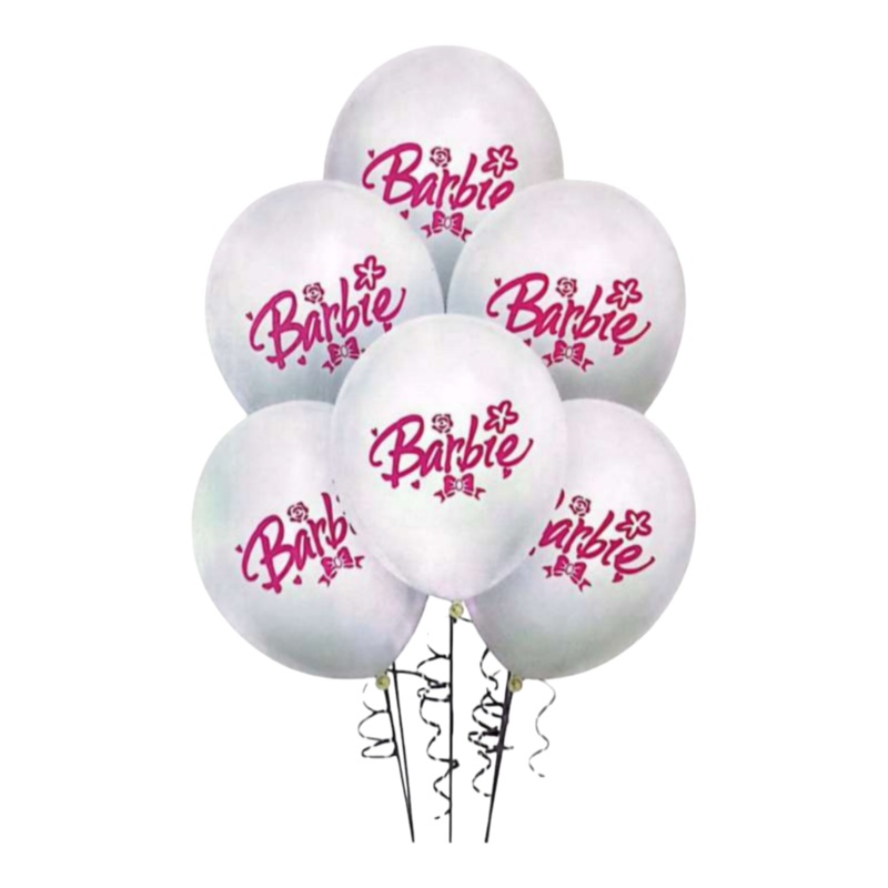 Disney Barbie White Latex Balloons 12inch 6pc Set