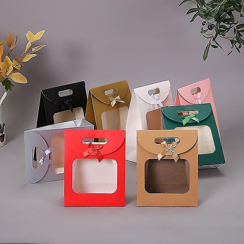 Gift Bag Die Cut Handle 29x22x12cm with Bow Ribbon & Clear PVC Front Window