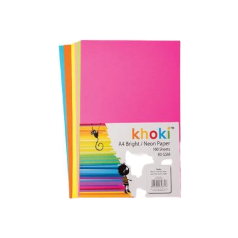 Khoki A4 Neon Bright Paper 80gsm 100Pack Assorted
