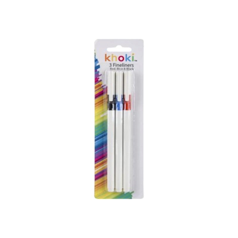 Khoki Finliner Pen Red-Blue-Black 0.4mm 3pack