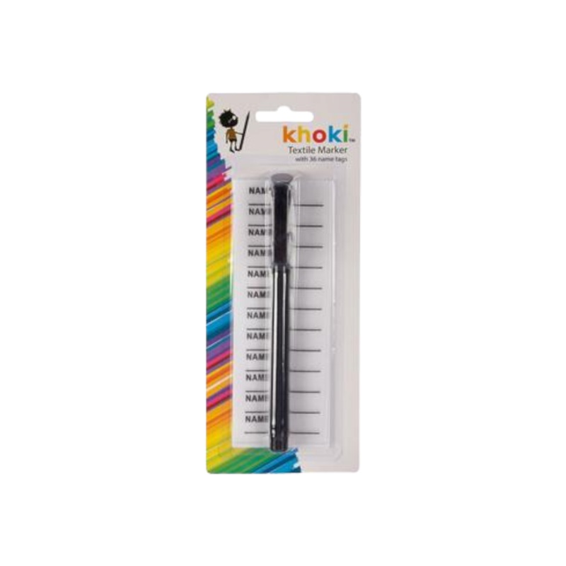 Khoki Textile Black Marker with 36pc Iron-On Name Tags