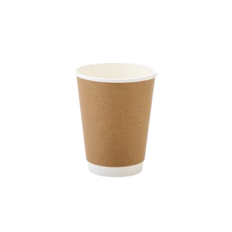 350ml Paper Coffee Cup Single Double Wall Kraft Brown with White Sip Lid 10pack