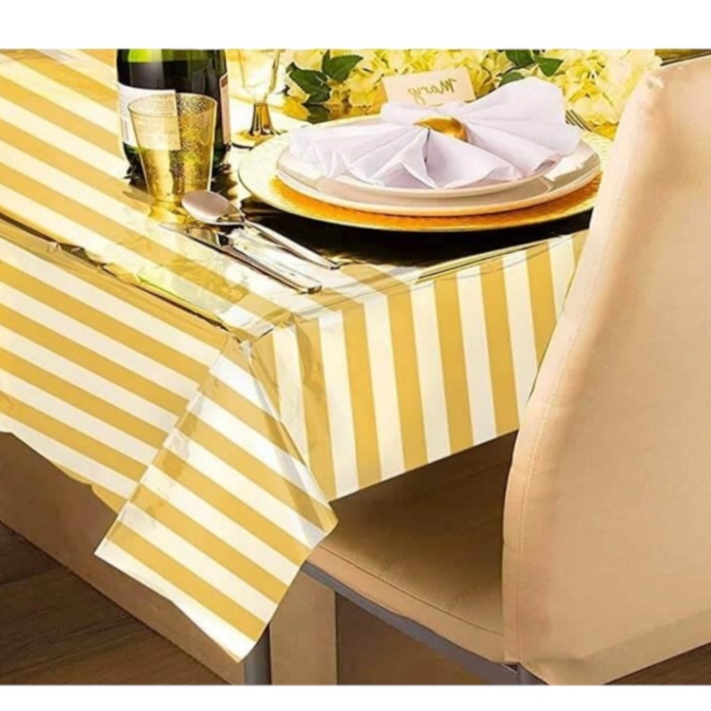 Party Table Cover 137x183cm Stripe Metallic Plastic Rectangular