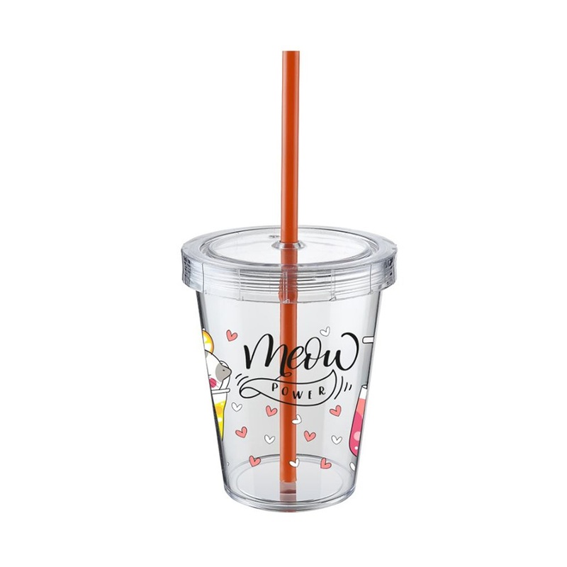 Tuffex Patterned Crystal Cup with Cover Lid & Straw Plastic TP554