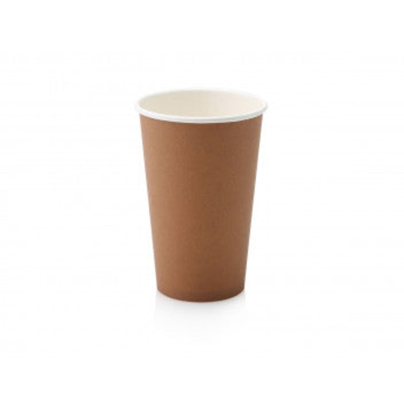 500ml Disposable Coffee Cup Single Wall Brown with White Sip Lid 10pack