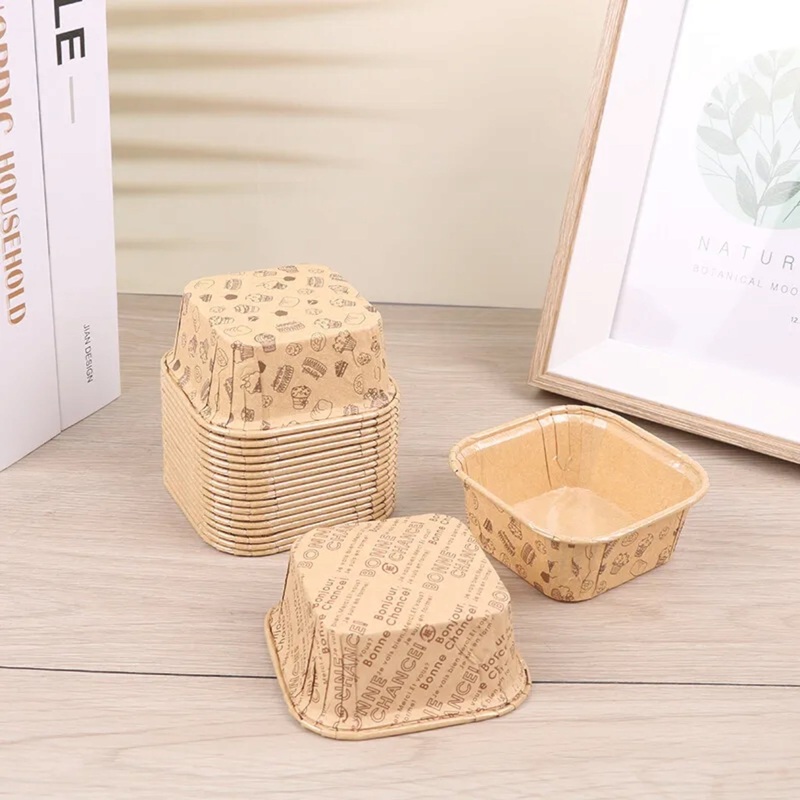 Disposable Kraft Square Baking Muffin Cupcake Paper Liners 8×6.5×3.5cm 20pack