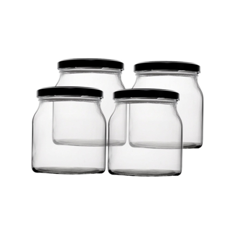 Regent Glass Round Jar with Black Lid 500ml 4pack