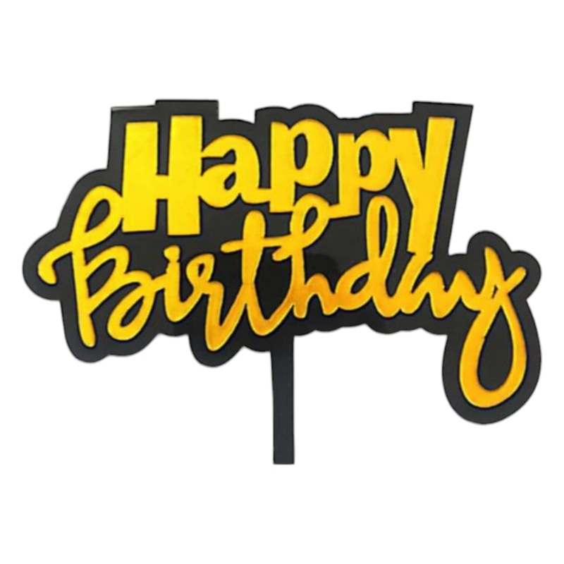 Acrylic Black Cake Topper Gold Happy Birthday