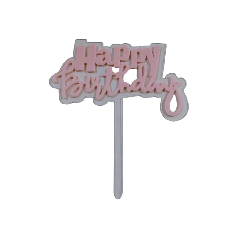 Acrylic Clear Cake Topper Pink Happy Birthday