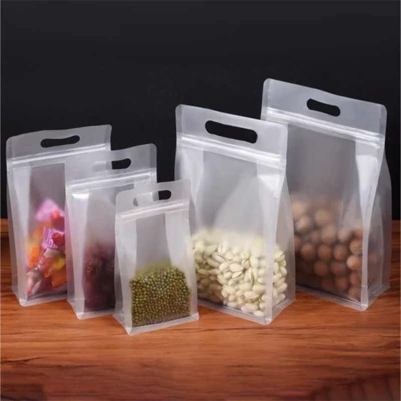 Food Grade Laminated Zip Lock Stand-Up Carry Plastic Bags Frosted with Handle & Flat Bottom 10pack