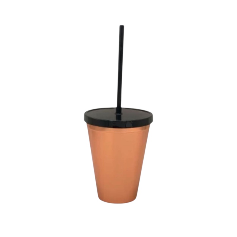 Reusable Metallic Plastic Cup 420ml Tumbler with Lid & Straw