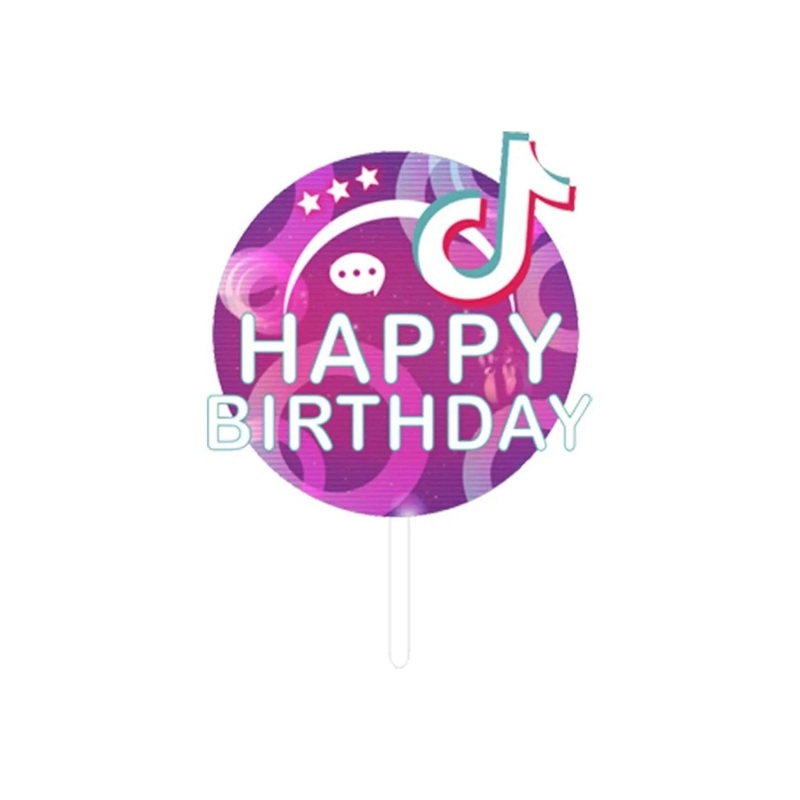 Acrylic Cake Topper Happy Birthday Tik Tok Theme 1pc