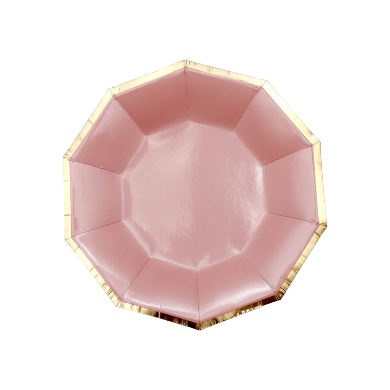 Disposable Party Paper Dinner Plate Pink with Gold Rim 8pack XPATY67