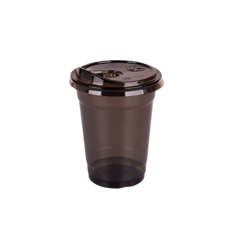 Disposable Sippy Coffee Cup Transparent PLA Black 10×10.5cm With Lid