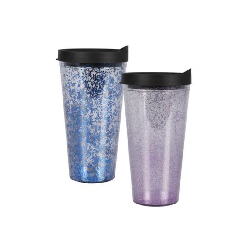 Glitter Coffee Tumbler Double Wall with Flip Lid 500ml