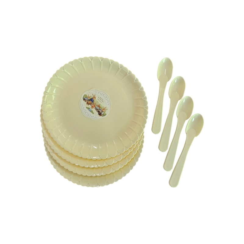 Le Chin Plastic Plates & Spoons 4pc Set
