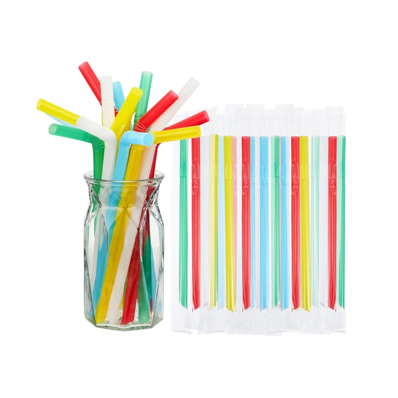 Bubble Tea Boba Plastic Bendy Straws Wrapped 11mmx21cm 20pack