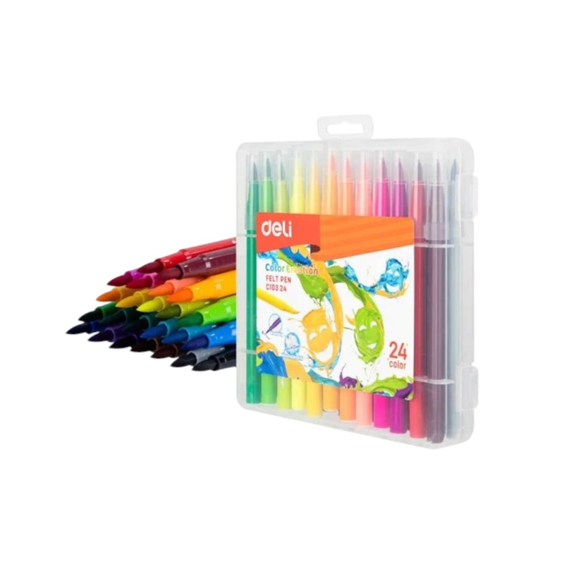 Deli Felt Fibre Pen 24 Colour Brush Tip  EC10324