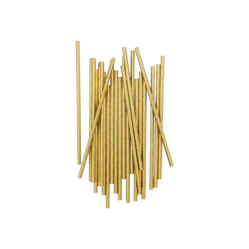 Flexible Plastic Bendy Straws Gold 5mmx26.5cm 100pack
