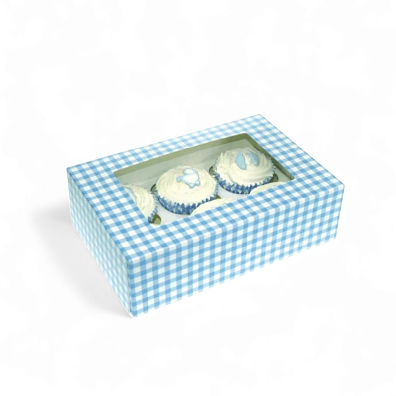 Gift Biscuit Cake Box 6-Division 25x17x8cm with Plaid