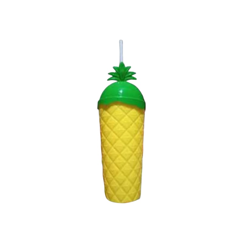Plastic Pineapple Cup with Lid & Straw 500ml