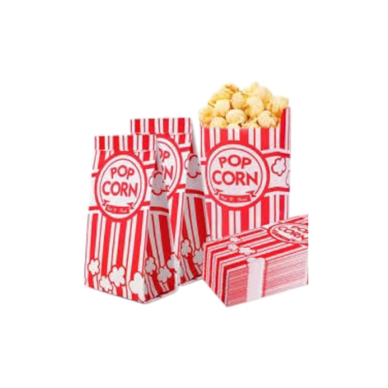 Popcorn Paper Bag Red & White 13x26x8cm 50pack